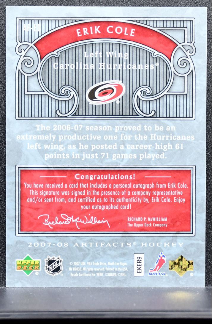 2007-08 Upper Deck Artifacts Auto-Facts Erik Cole Carolina Hurricanes Auto 0291