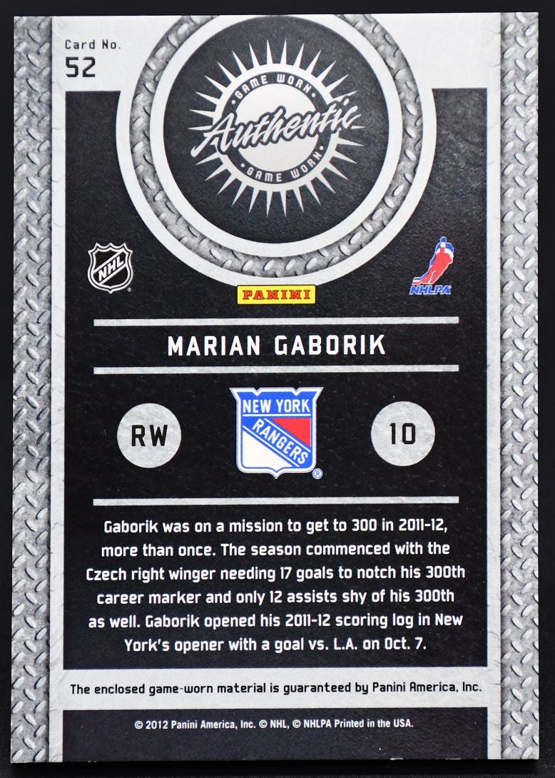 2011-12 Panini Titanium Game Worn Gear Prime Marian Gaborik 52 40/50 Patch