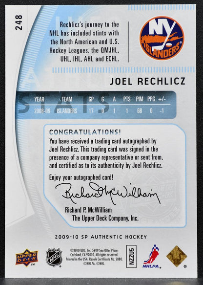 2009-10 SP Authentic Future Watch Auto Joel Rechlicz Islanders RC Auto 1238