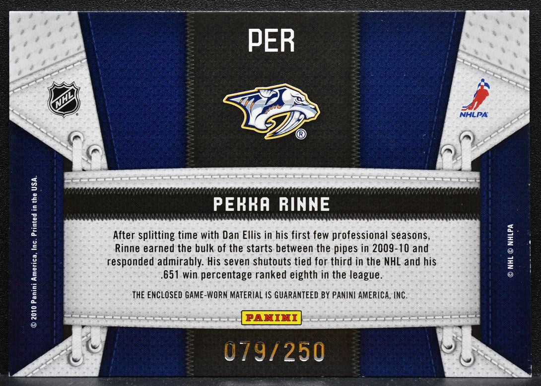 2010-11 Panini Certified Fabric of the Game Pekka Rinne 079/250 Jersey 1007