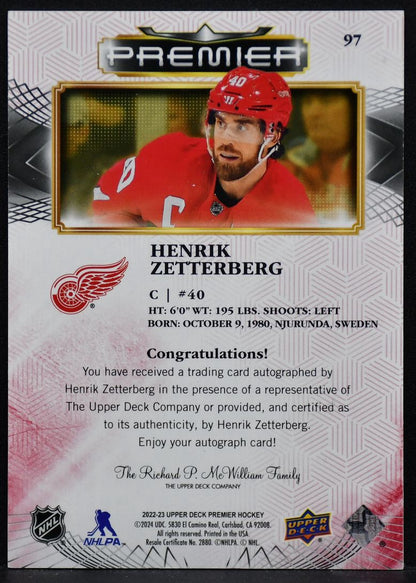 2022-23 UD Premier Auto Henrik Zetterberg 97 Edmonton Oilers Auto