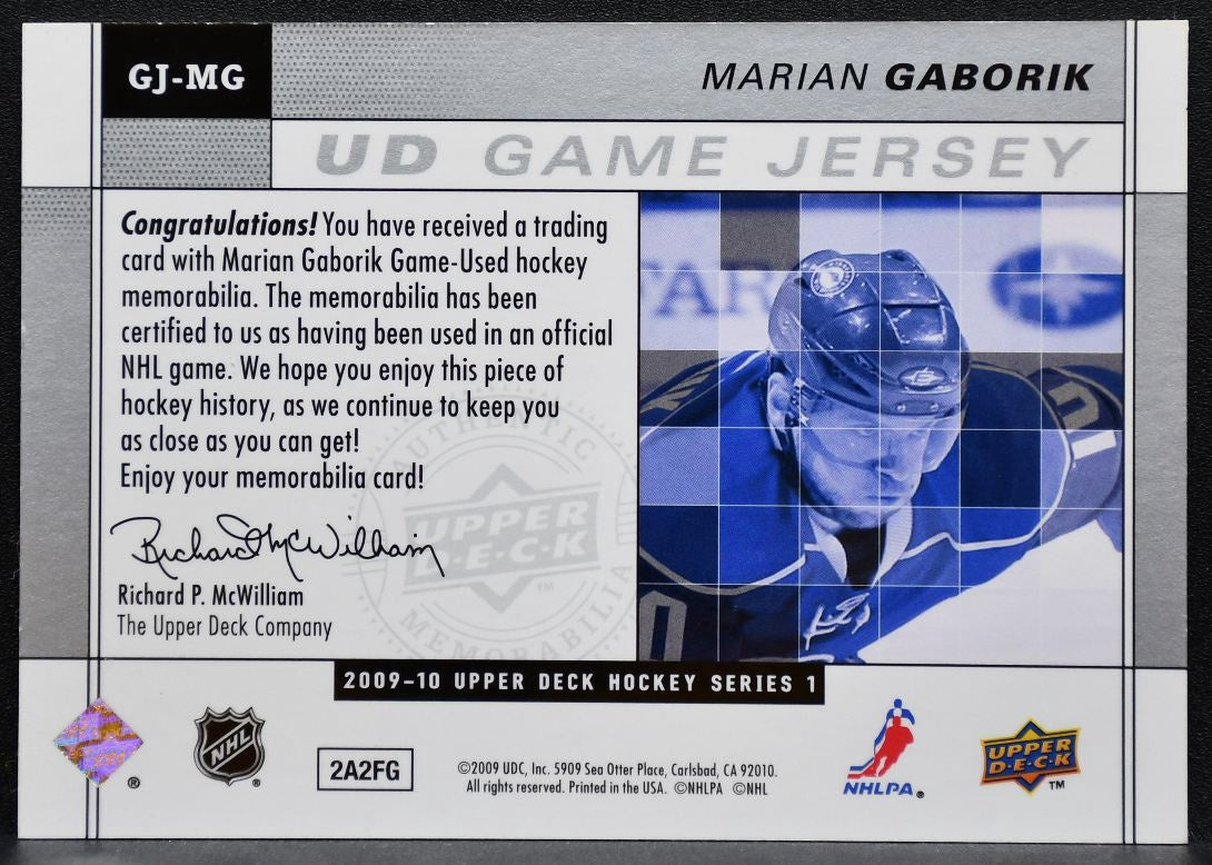 2009-10 Upper Deck Series 1 UD Game Jerseys Marian Gaborik Rangers Jersey 8513
