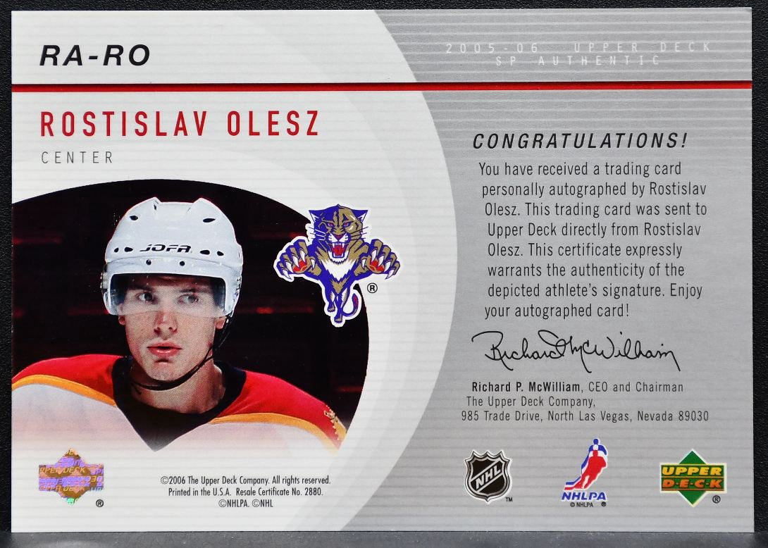 2005-06 SP Authentic Rookie Authentics Auto Olesz Panthers RC Auto 148/250 9022