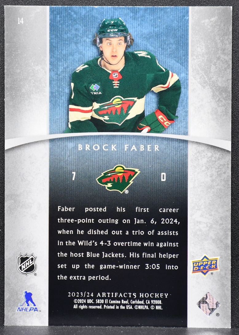 23-24 UD Artifacts Retro RCs Clear Cut Brock Faber 14 Minnesota Wild RC 880/999 8990