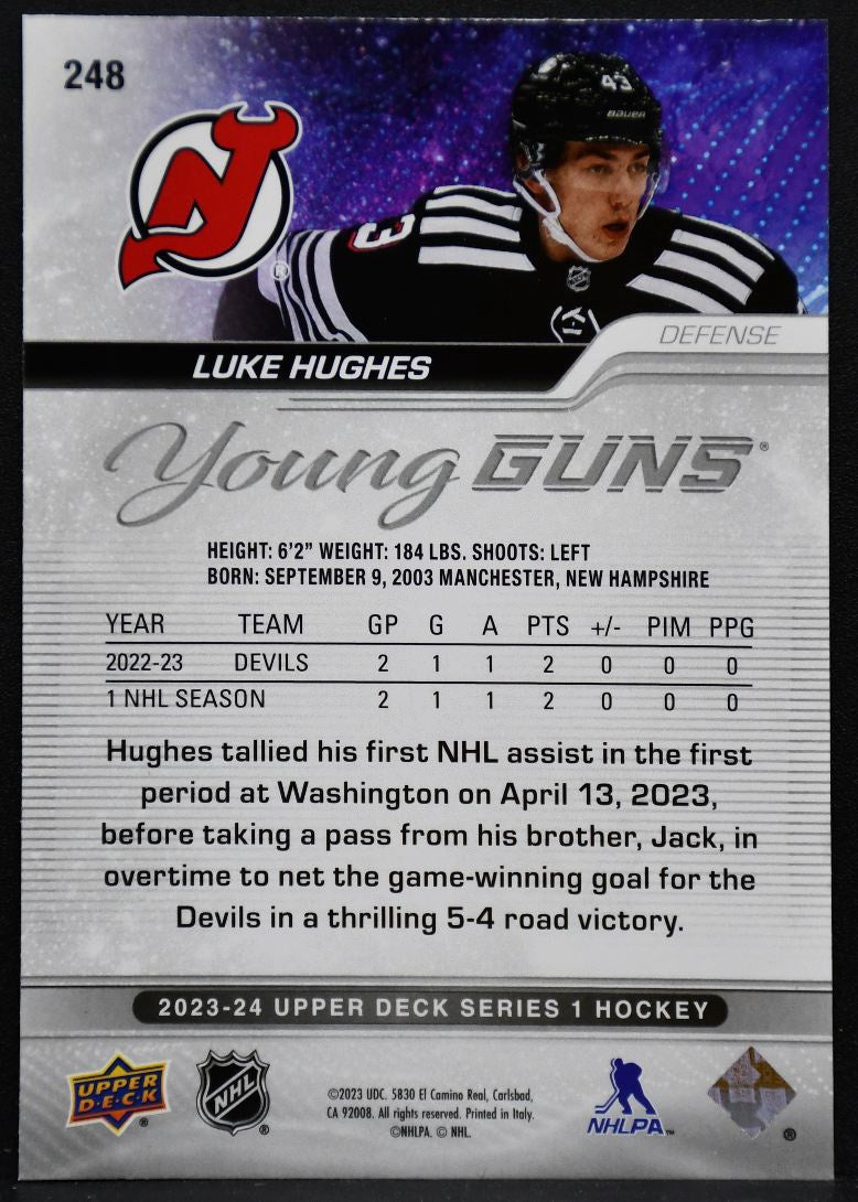 2023-24 Upper Deck Series 1 Young Guns Luke Hughes 248 New Jersey Devils RC 3964