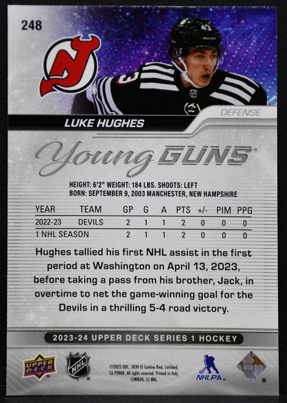 2023-24 Upper Deck Series 1 Young Guns Luke Hughes 248 New Jersey Devils RC 3964