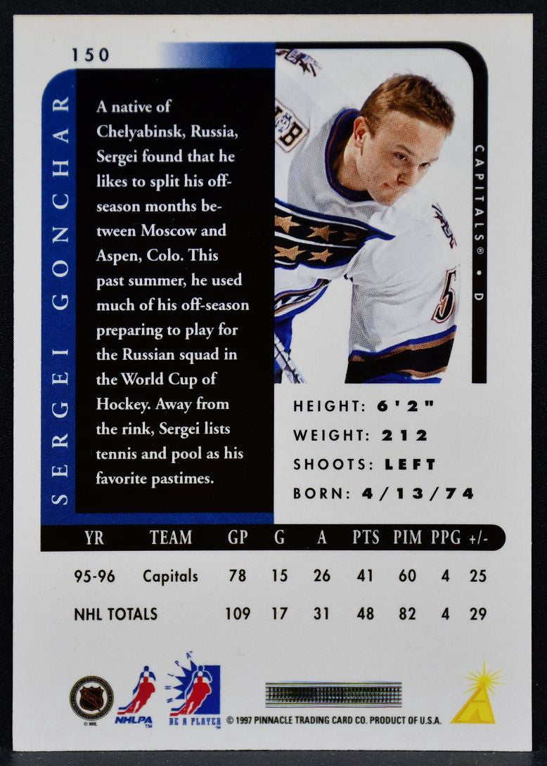 1996-97 Pinnacle Be a Player Autographs Sergei Gonchar 150 Capitals Auto 6009
