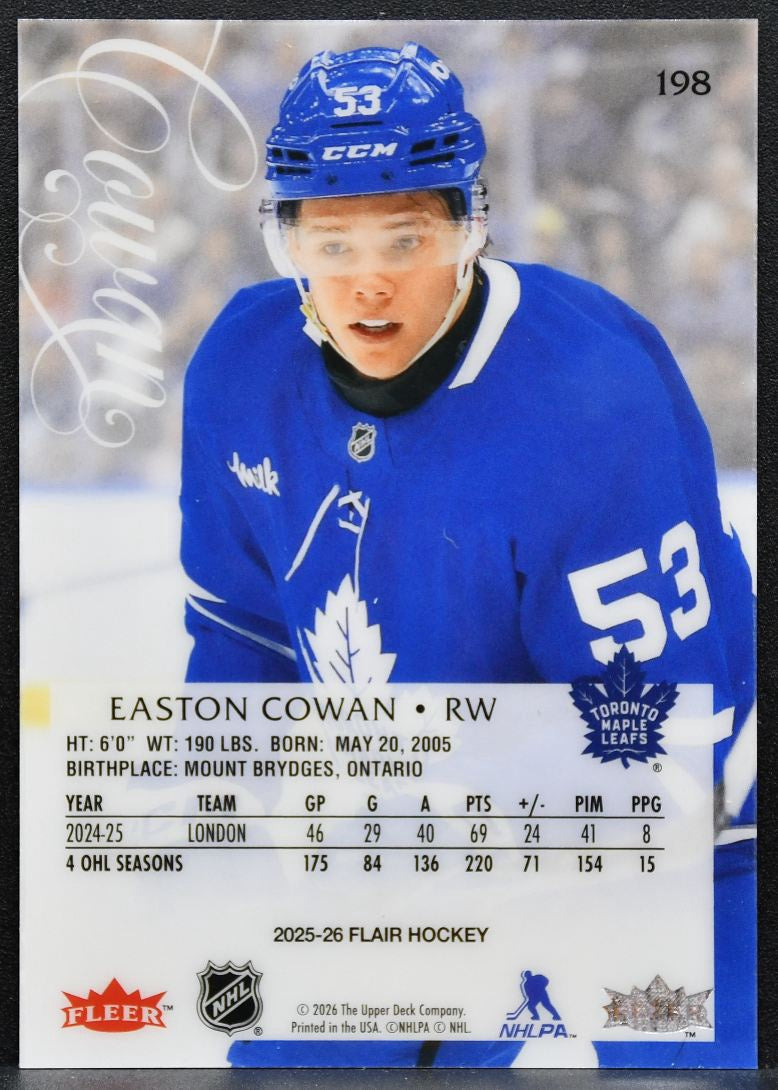 2025-26 Flair Rookie Easton Cowan 198 Toronto Maple Leafs RC 3813