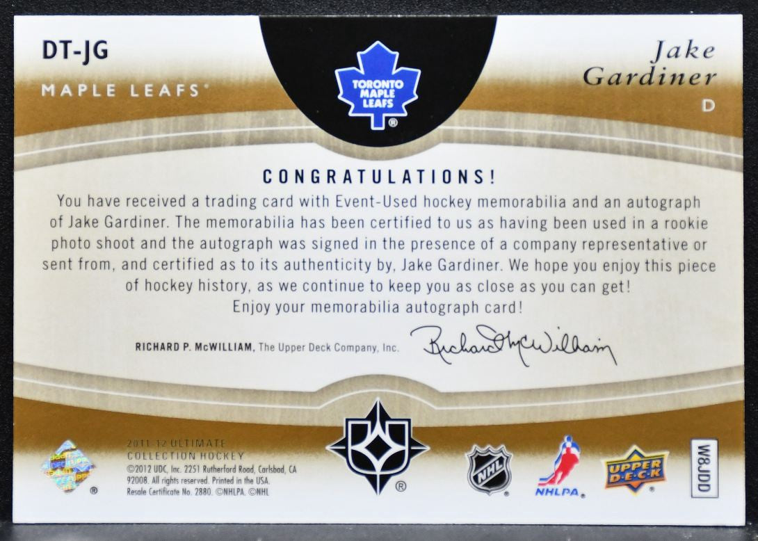 2011-12 UD Ultimate Debut Threads Auto Gardiner RC Auto 20/50 Jersey 6730