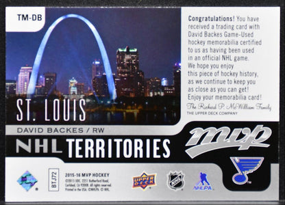 2015-16 Upper Deck MVP NHL Territory Materials David Backes Blues Jersey 3414