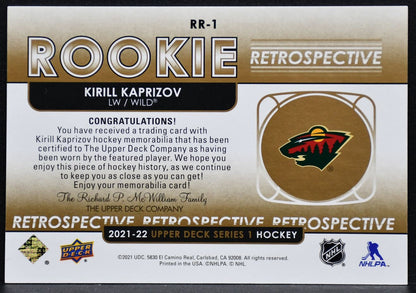 2021-22 UD Rookie Retrospective Kirill Kaprizov RR-1 Minnesota Wild RC Jersey