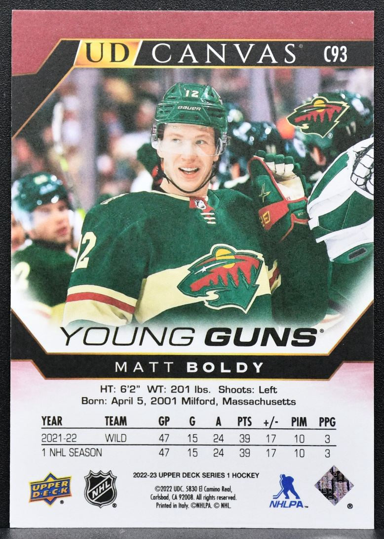 2022-23 Upper Deck Series 1 Young Guns Matt Boldy C93 Minnesota Wild RC 7770