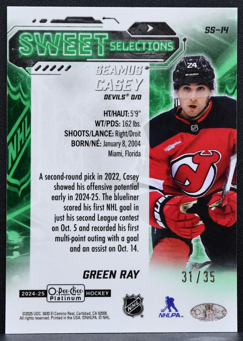 2024-25 O-Pee-Chee Platinum Sweet Selections Green Ray Seamus Casey Devils 9256
