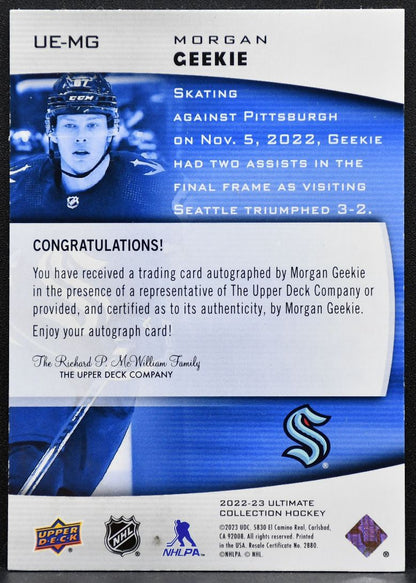 2022-23 UD Ultimate Collection Emblems Auto Morgan Geekie UE-MG Kraken Auto 2300
