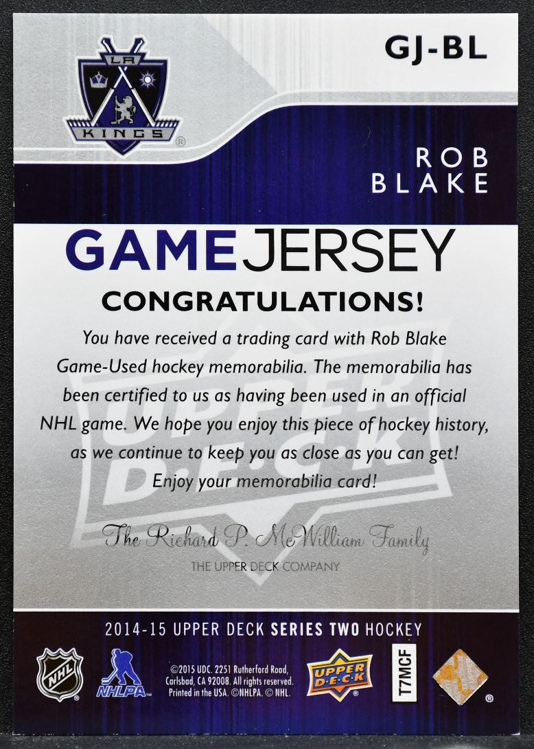 2014-15 Upper Deck Series 2 Game Jerseys Rob Blake GJ-BL Kings Jersey 4997