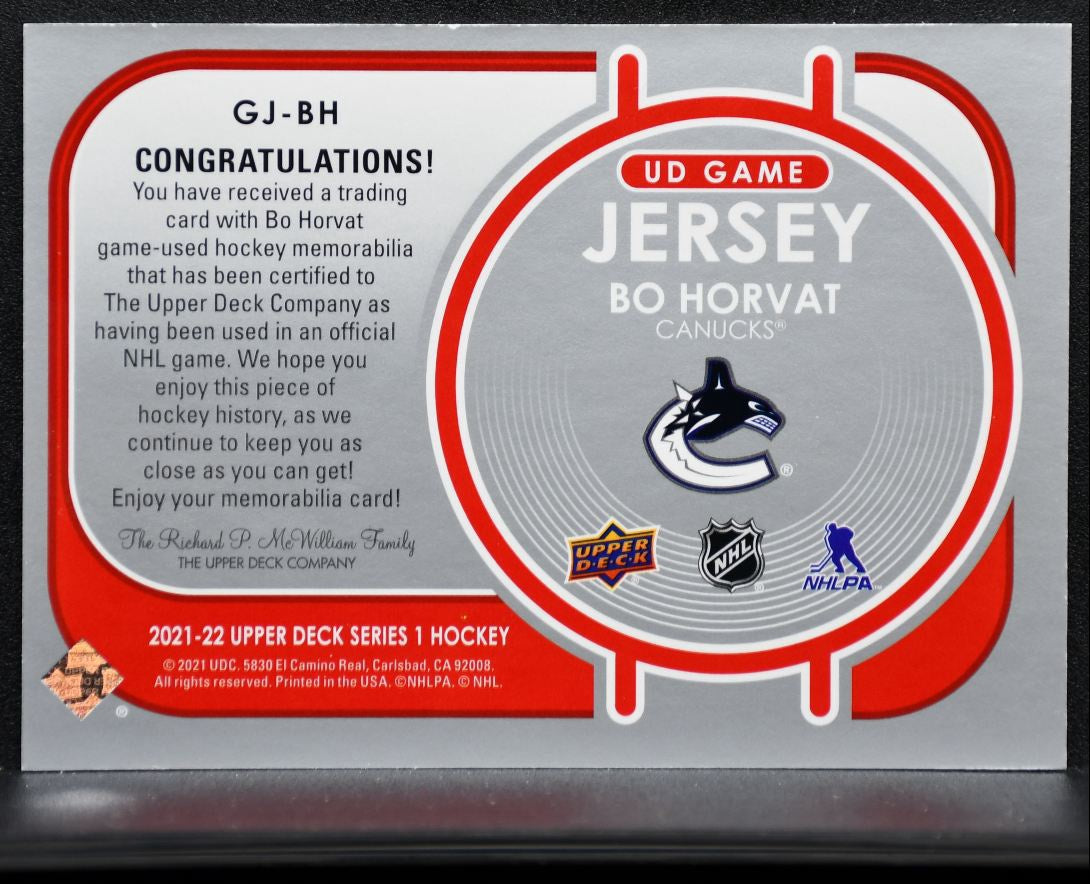 2021-22 UD Series 1 UD Game Jersey Bo Horvat GJ-BH Jersey 7932