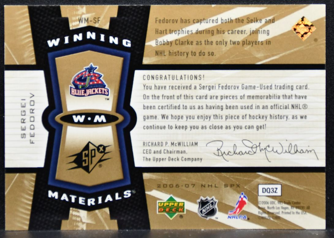 2006-07 SPx Winning Materials Sergei Fedorov Columbus Blue Jackets Jersey 5511