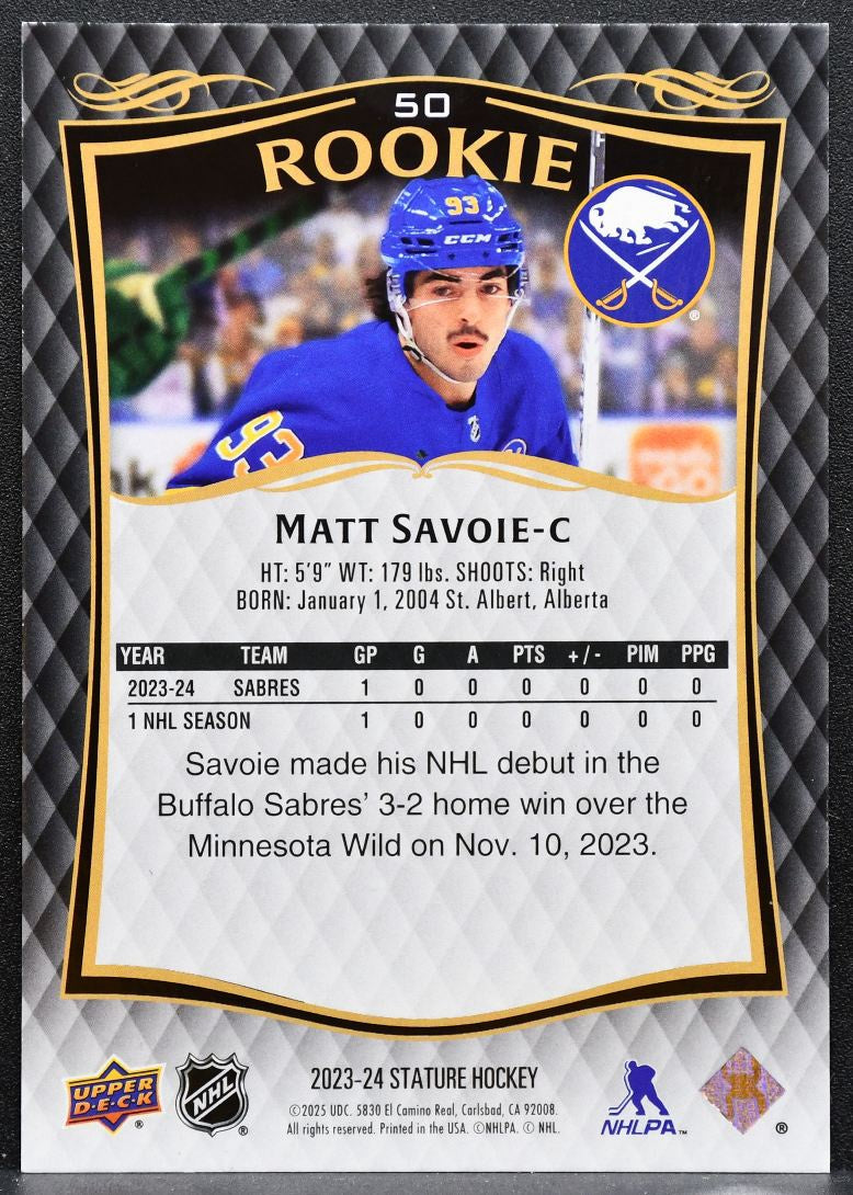 2023-24 Upper Deck Stature Rookie Auto Matt Savoie 50 Sabres RC 588/999 8563