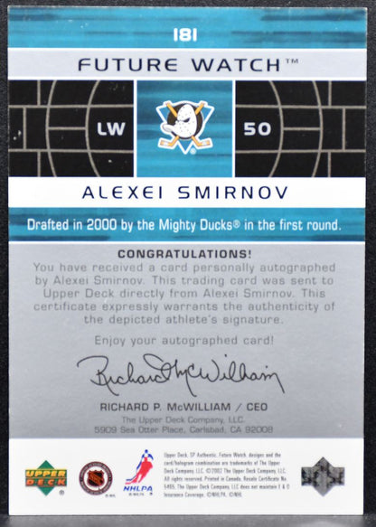 2002-03 SP Authentic Future Watch Auto Smirnov RC Auto 064/999 3890