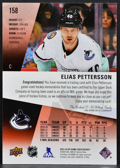 2023-24 SP Game Used Red Jersey Elias Pettersson 158 Canucks Jersey 6729