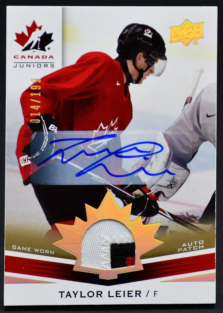 2014-15 UD Team Canada Juniors Game Worn Auto Patch Leier Auto 014/199 Patch