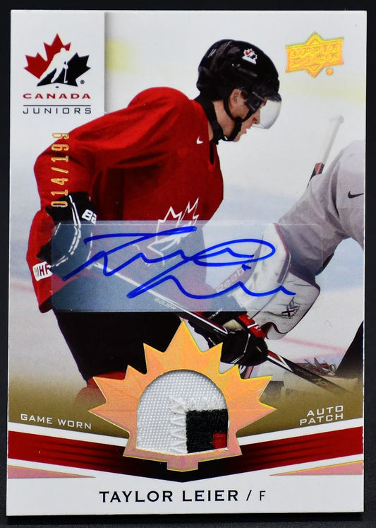 2014-15 UD Team Canada Juniors Game Worn Auto Patch Leier Auto 014/199 Patch