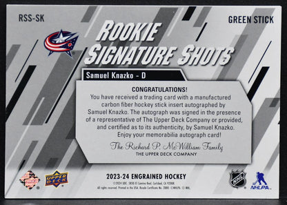 2023-24 UD Engrained Rookie Signature Shots Green Stick Samuel Knazko RSS-SK /75