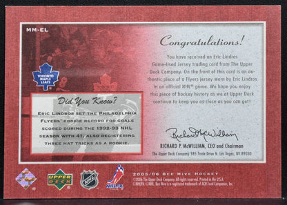 2005-06 UD Beehive Matted Materials Eric Lindros MM-EL Maple Leafs Jersey 0066