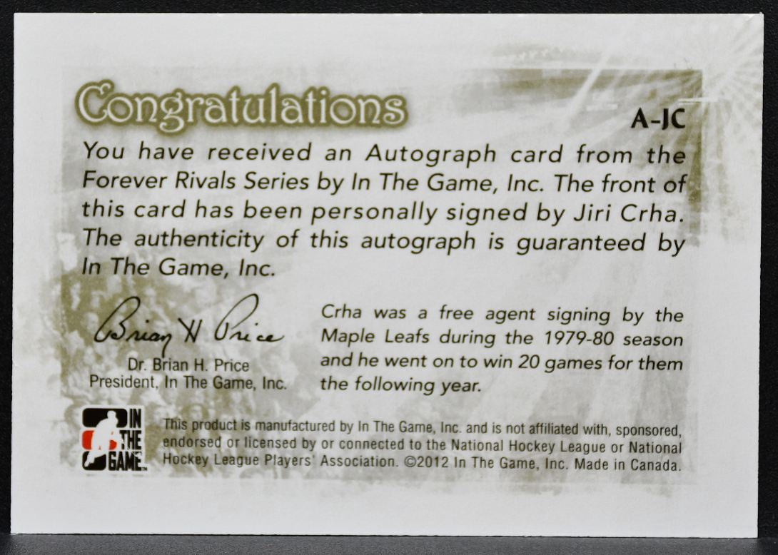 2012-13 In The Game Forever Rivals Autographs Jiri Crha Maple Leafs Auto 6937