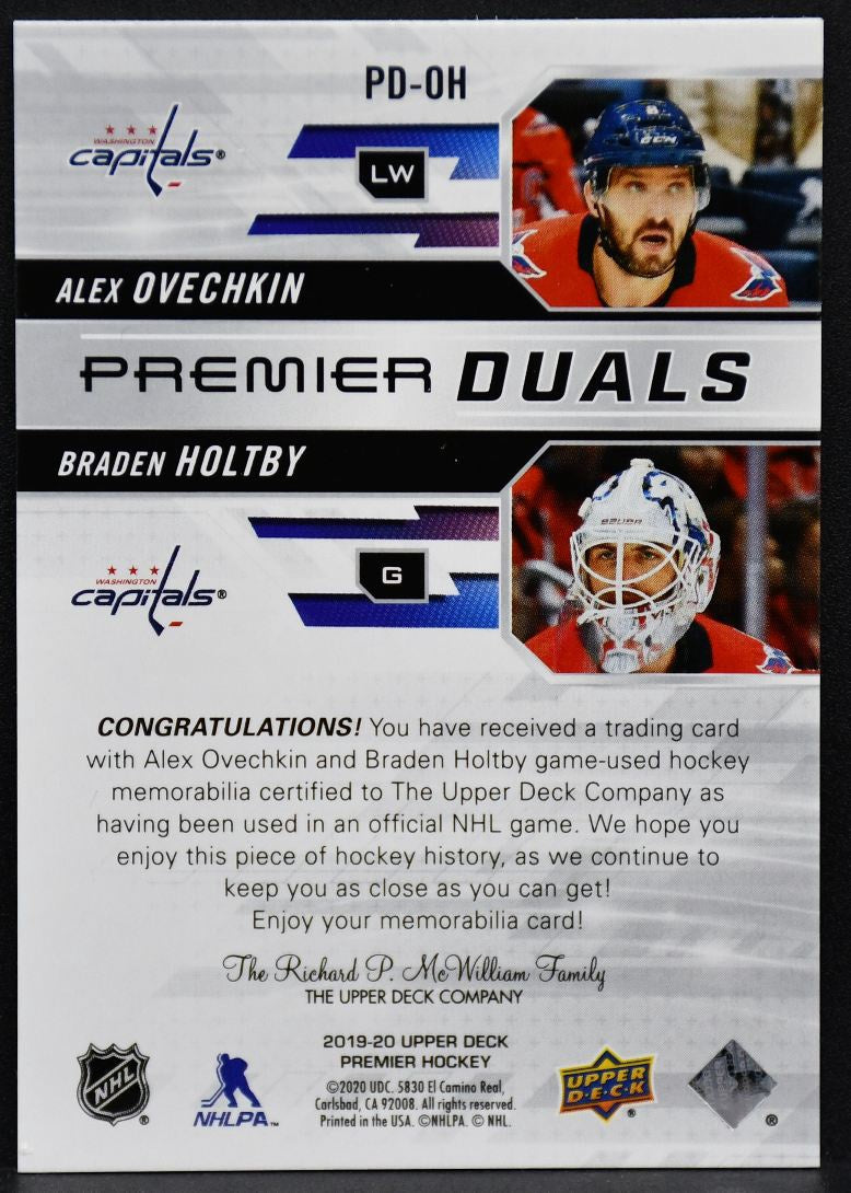 19-20 UD Premier Duals Ovechkin/Holtby PD-OH Washington Capitals /99 Jersey 3118