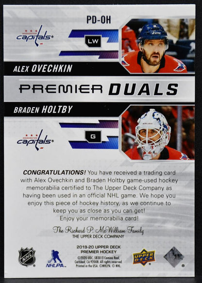 19-20 UD Premier Duals Ovechkin/Holtby PD-OH Washington Capitals /99 Jersey 3118