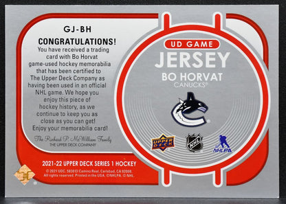 2021-22 Upper Deck Series 1 UD Game Jersey Bo Harvat GJ-BH Canucks Jersey 4430