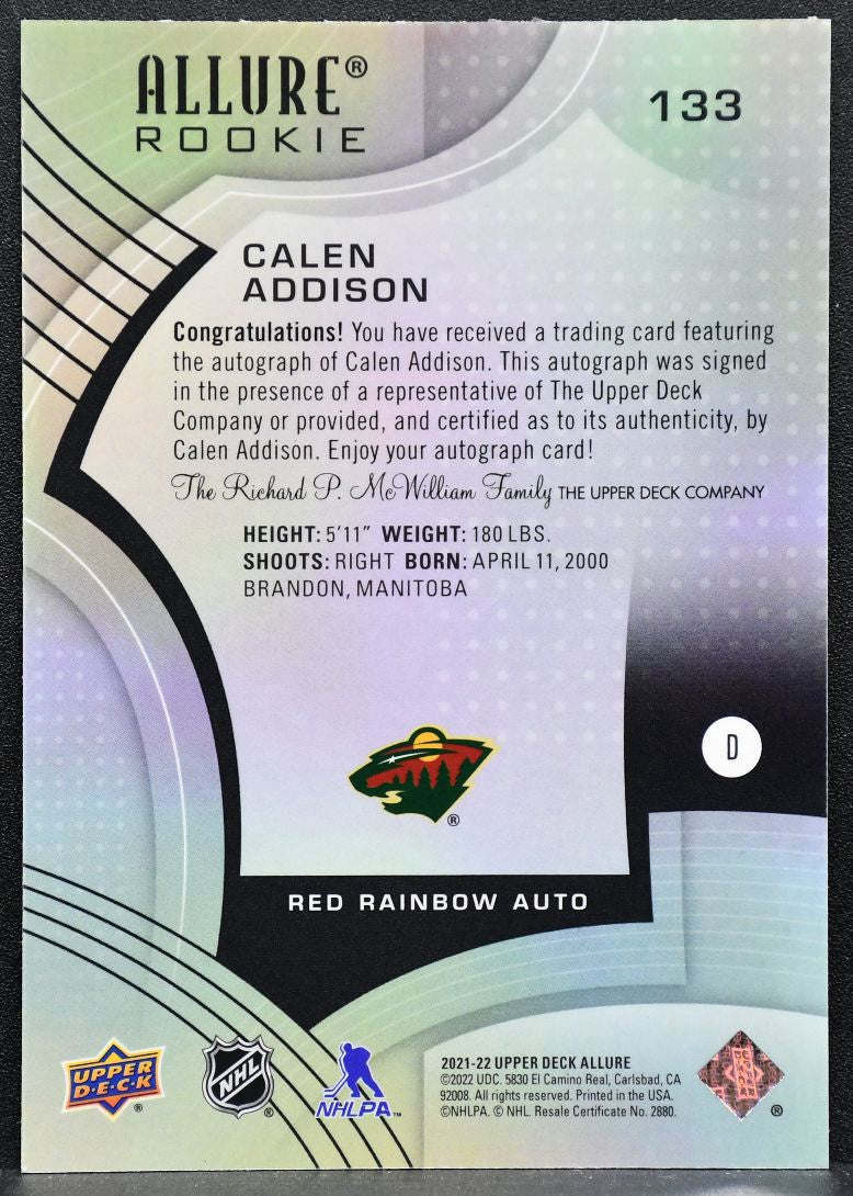 2021-22 UD Allure Rookie Red Rainbow Auto Calen Addison 133 Wild RC Auto 3185