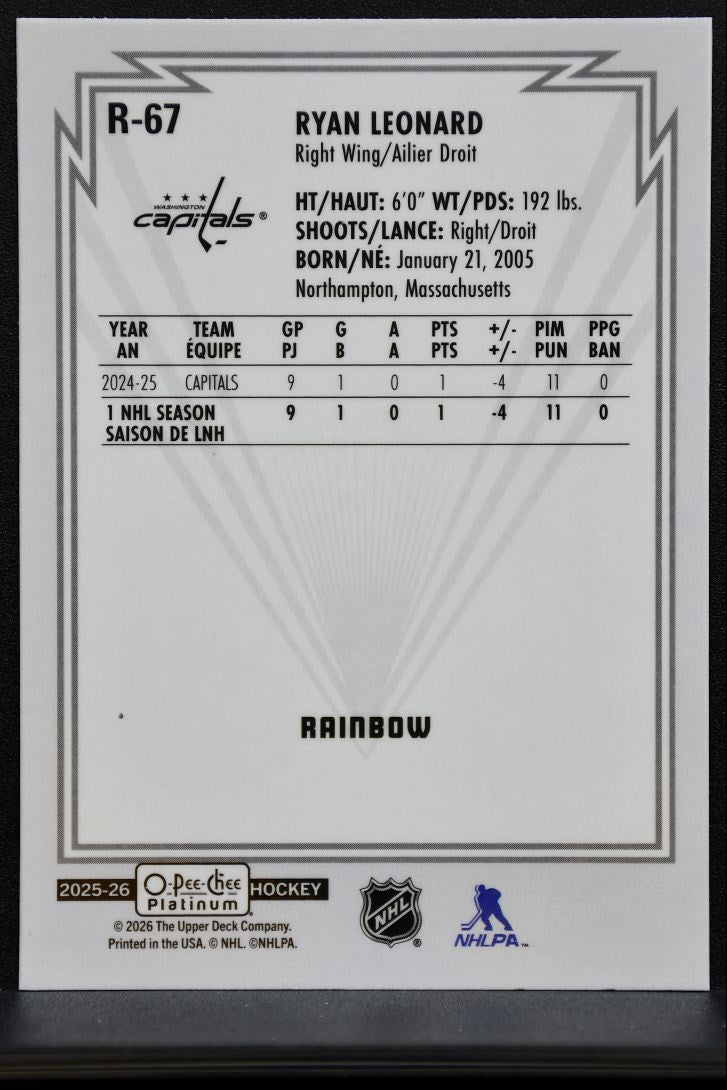 2025-26 O-Pee-Chee Platinum Retro Rookie Rainbow Ryan Leonard Capitals RC 2348
