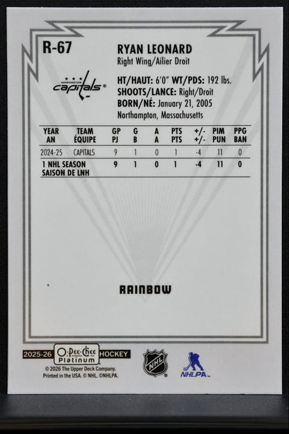 2025-26 O-Pee-Chee Platinum Retro Rookie Rainbow Ryan Leonard Capitals RC 2348