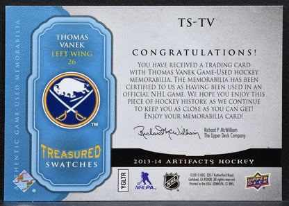 2013-14 UD Artifacts Treasured Swatches Blue Thomas Vanek Sabres Jersey 4676