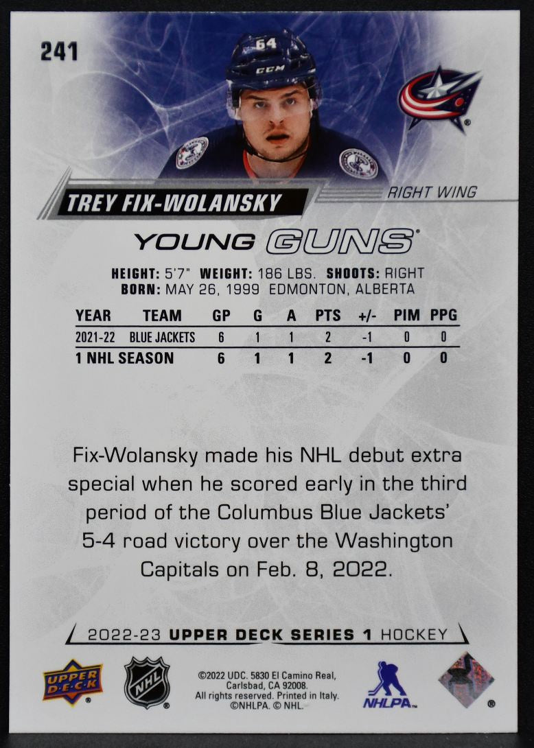 2022-23 UD Series 1 Young Guns Trey Fix-Wolansky 241 Columbus Blue Jackets RC 6156