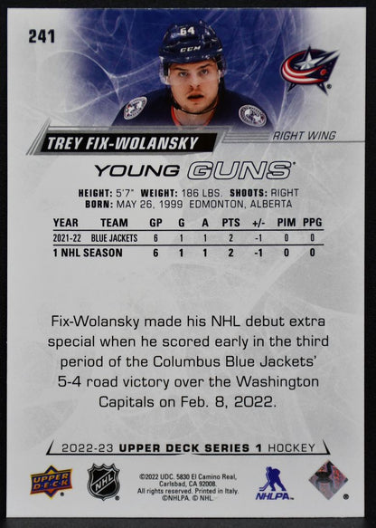 2022-23 UD Series 1 Young Guns Trey Fix-Wolansky 241 Columbus Blue Jackets RC 6156