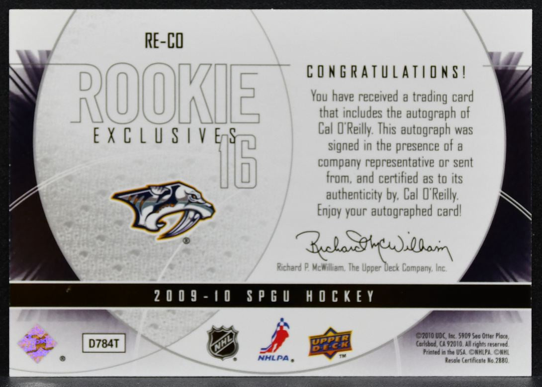 2009-10 SP Game Used Exclusives Cal O'Reilly RE-CO Predators RC Auto /100 0706