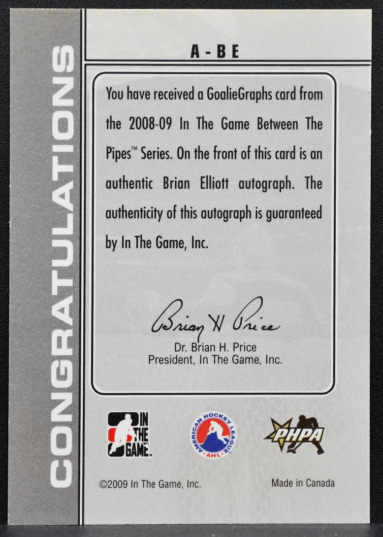 2009-10 In The Game Between The Pipes Future Stars Brian Elliott A-BE Auto 1742