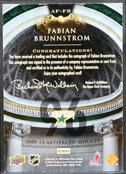 2009-10 UD Artifacts Autofacts Fabian Brunnstrom AF-FB Dallas Stars Auto 1820