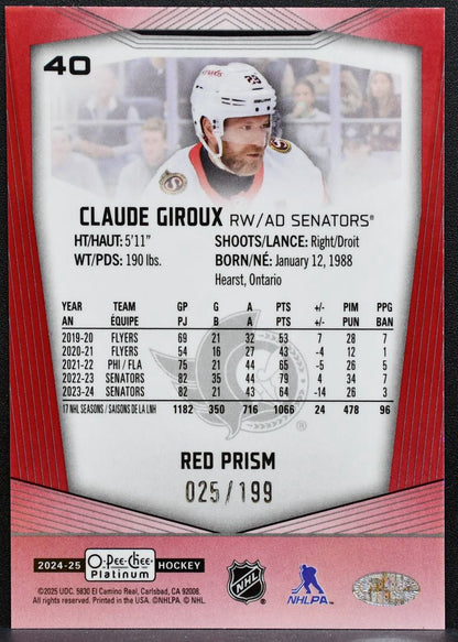 2024-25 O-Pee-Chee Platinum Red Prism Claude Giroux 40 Senators 025/199 0559