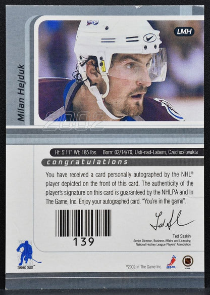 2001-02 In The Game Signature Series Auto Milan Hejduk LMH Avalanche Auto 1946