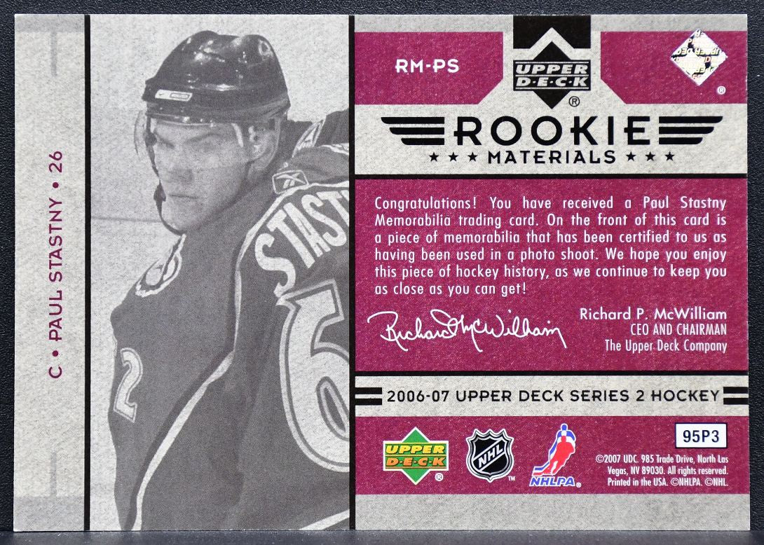 2006-07 Upper Deck Series 2 Rookie Materials Paul Stastny RM-PS RC Jersey 7954