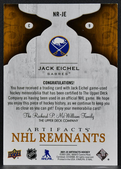 2021-22 UD Artifacts NHL Remnants Jack Eichel NR-JE Buffalo Sabres Jersey 2974