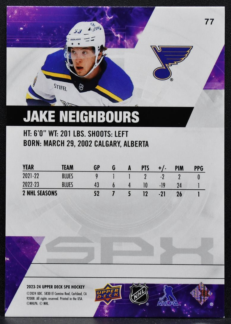 2023-24 SPx Silver Jake Neighbors 77 St. Louis Blues 107/299 7764