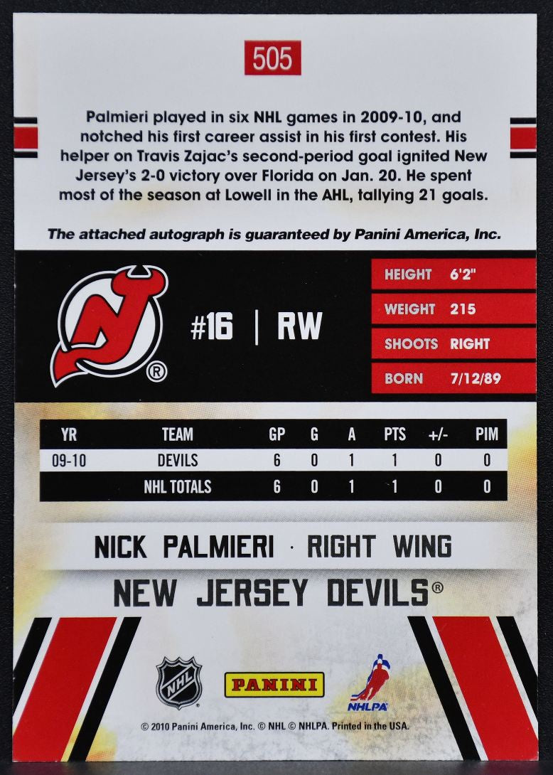 2010-11 Score Signatures Hot Rookies Nick Palmieri 505 Devils RC Auto 2575