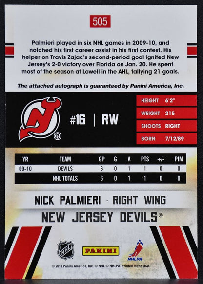 2010-11 Score Signatures Hot Rookies Nick Palmieri 505 Devils RC Auto 2575