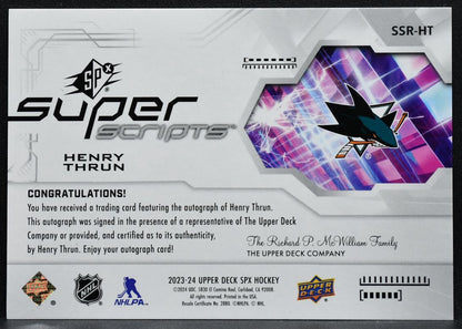 2023-24 SPx Rookie Superscripts Henry Thrun SSR-HT San Jose Sharks RC Auto 6903