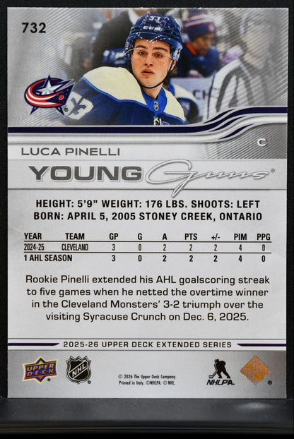 2025-26 Upper Deck Extended Series Young Guns Luca Pinelli 732 Jackets RC 3529